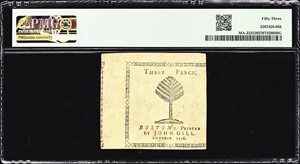 image for: MA-223. Massachusetts. October 18, 1776. 3 Pence. PMG About Uncirculated 53.