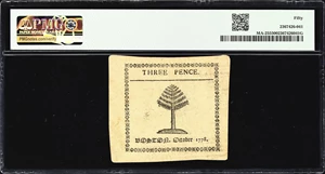 image for: MA-255. Massachusetts. October 16, 1778. 3 Pence. PMG About Uncirculated 50.