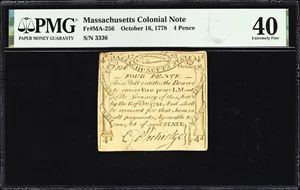 image for: MA-256. Massachusetts. October 16, 1778. 4 Pence. PMG Extremely Fine 40.