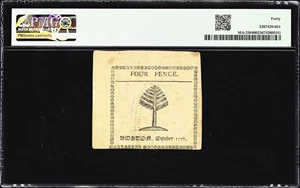 image for: MA-256. Massachusetts. October 16, 1778. 4 Pence. PMG Extremely Fine 40.