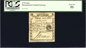 image for: MA-271. Massachusetts. 1779. 3 Shillings, 6 Pence. PCGS Currency About New 53.