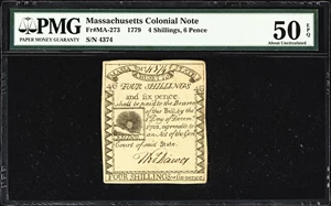 image for: MA-273. Massachusetts. 1779. 4 Shillings, 6 Pence. PMG About Uncirculated 50 EPQ.