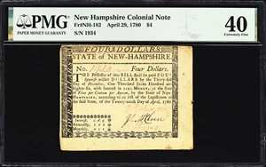 image for: NH-182. New Hampshire. April 29, 1780. $4. PMG Extremely Fine 40.