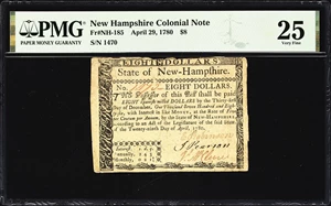 image for: NH-185. New Hampshire. April 29, 1780. $8. PMG Very Fine 25.