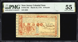 image for: NJ-183. New Jersey. March 25, 1776. 6 Pounds. PMG About Uncirculated 55.