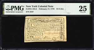 image for: NY-184.3. New York. February 17, 1776. $1/4. PMG Very Fine 25.