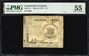 image for: CC-1. Continental Currency. May 10, 1775. $1. PMG About Uncirculated 55.