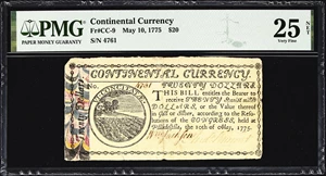 image for: CC-9. Continental Currency. May 10, 1775. $20. PMG Very Fine 25 Net. Severed & Reattached, Repaired.
