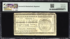 image for: CC-9. Continental Currency. May 10, 1775. $20. PMG Very Fine 25 Net. Severed & Reattached, Repaired.
