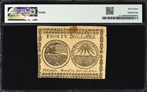 image for: CC-10. Continental Currency. May 10, 1775. $30. PMG Choice Uncirculated 63.