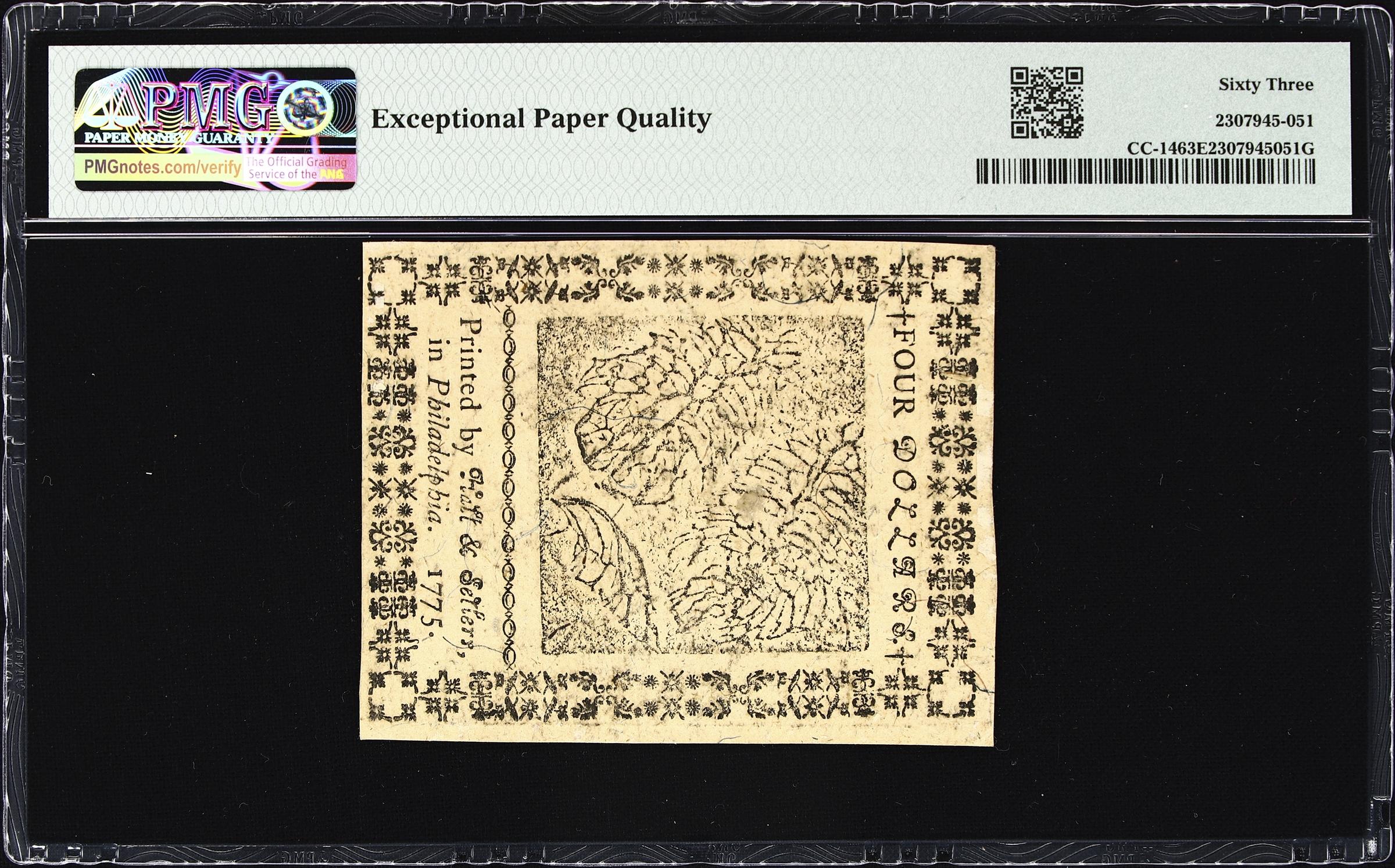 image for: CC-14. Continental Currency. November 29, 1775. $4. PMG Choice Uncirculated 63 EPQ.
