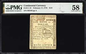 image for: CC-19. Continental Currency. February 17, 1776. $1/6. PMG Choice About Uncirculated 58.