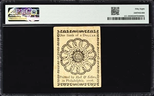 image for: CC-19. Continental Currency. February 17, 1776. $1/6. PMG Choice About Uncirculated 58.