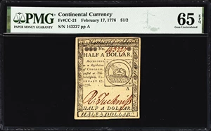 image for: CC-21. Continental Currency. February 17, 1776. $1/2. PMG Gem Uncirculated 65 EPQ.