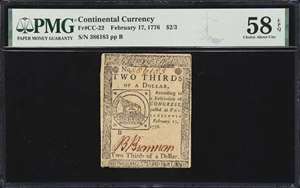 image for: CC-22. Continental Currency. February 17, 1776. $2/3. PMG Choice About Uncirculated 58 EPQ.