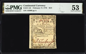 image for: CC-22. Continental Currency. February 17, 1776. $2/3. PMG About Uncirculated 53.