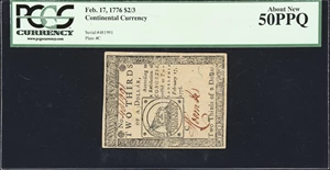 image for: CC-22. Continental Currency. February 17, 1776. $2/3. PCGS Currency About New 50 PPQ.