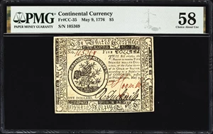 image for: CC-35. Continental Currency. May 9, 1776. $5. PMG Choice About Uncirculated 58.