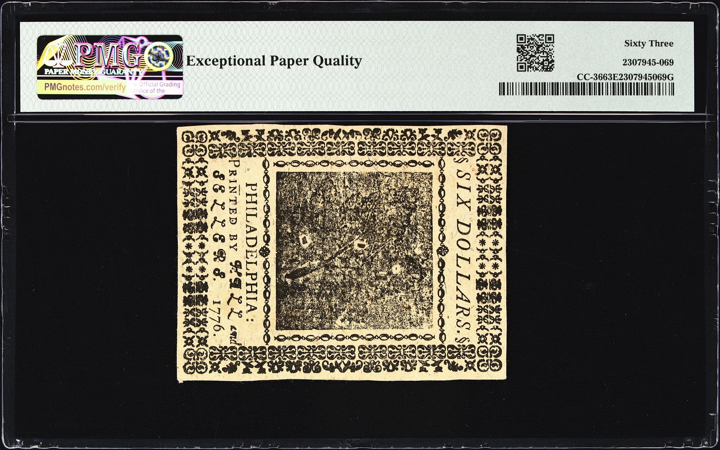 image for: CC-36. Continental Currency. May 9, 1776. $6. PMG Choice Uncirculated 63 EPQ.