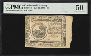 image for: CC-43. Continental Currency. July 22, 1776. $6. PMG About Uncirculated 50.