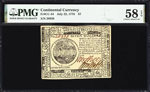 image for: CC-44. Continental Currency. July 22, 1776. $7. PMG Choice About Uncirculated 58 EPQ.