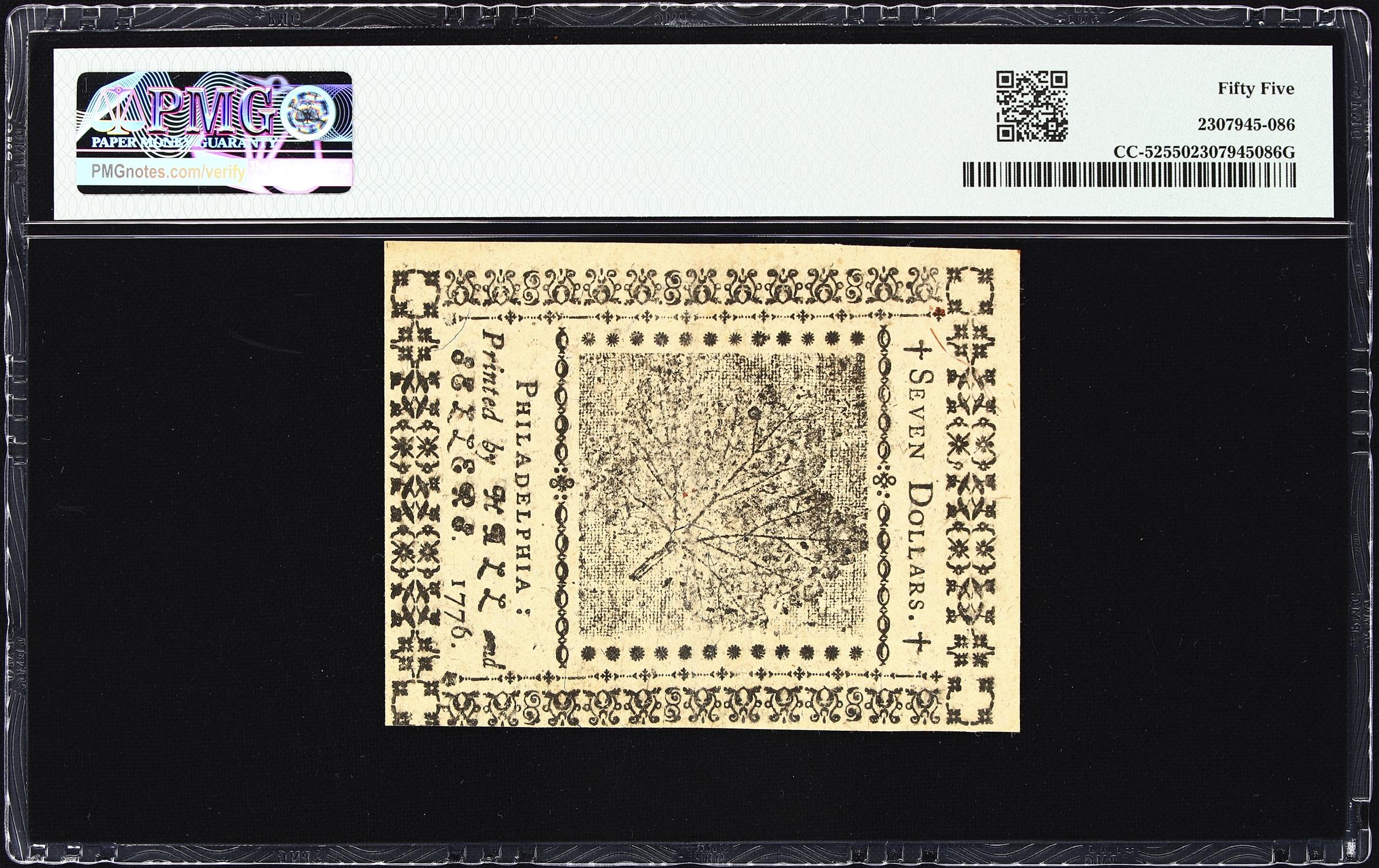 image for: CC-52. Continental Currency. November 2, 1776. $7. PMG About Uncirculated 55.