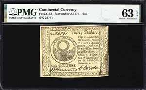 image for: CC-54. Continental Currency. November 2, 1776. $30. PMG Choice Uncirculated 63 EPQ.