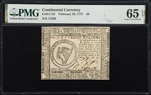 image for: CC-61. Continental Currency. February 26, 1777. $8. PMG Gem Uncirculated 65 EPQ.