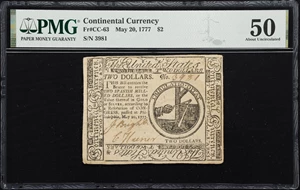 image for: CC-63. Continental Currency. May 20, 1777. $2. PMG About Uncirculated 50.