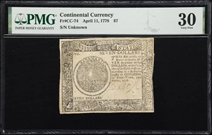 image for: CC-74. Continental Currency. April 11, 1778. $7. PMG Very Fine 30.