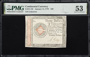 image for: CC-92. Continental Currency. January 14, 1779. $20. PMG About Uncirculated 53.
