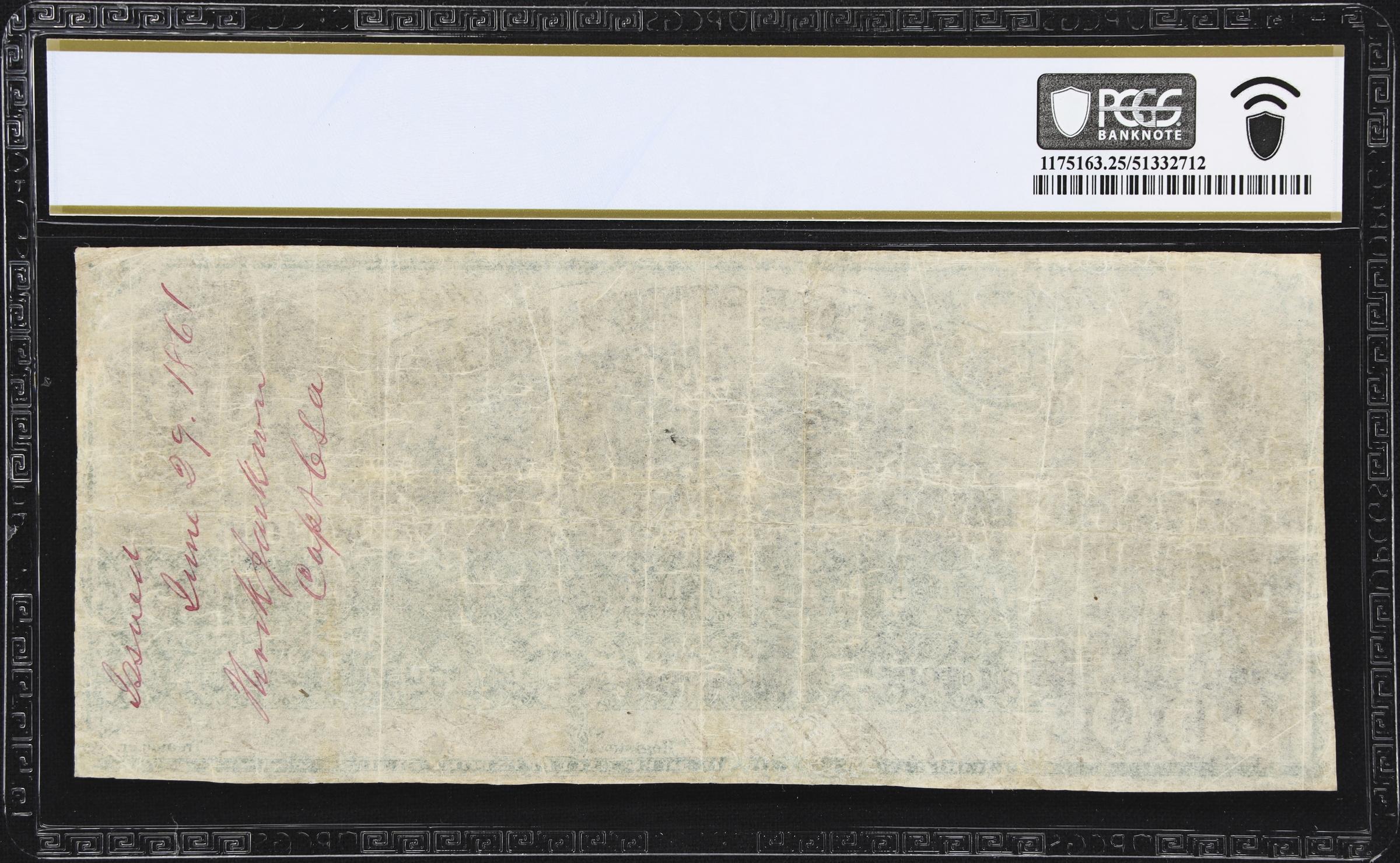 image for: T-3. Confederate Currency. 1861 $100. PCGS Banknote Very Fine 25 PPQ. Penned Military Endorsement.