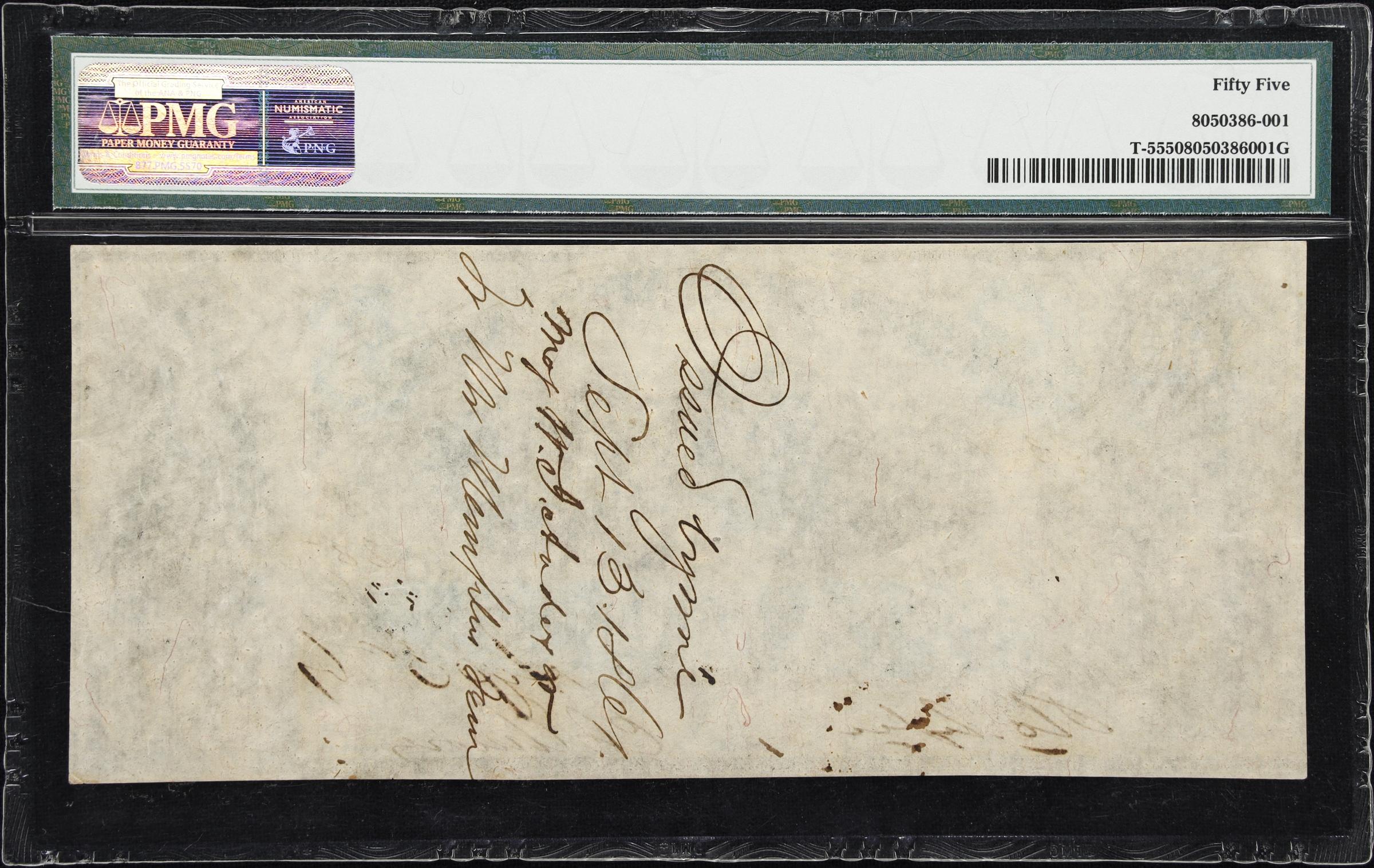 image for: T-5. Confederate Currency. 1861 $100. PMG About Uncirculated 55. Penned Military Endorsement.