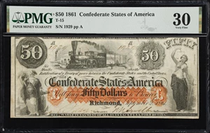 image for: T-15. Confederate Currency. 1861 $50. PMG Very Fine 30.