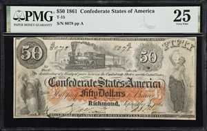 image for: T-15. Confederate Currency. 1861 $50. PMG Very Fine 25.