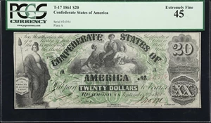 image for: T-17. Confederate Currency. 1861 $20. PCGS Currency Extremely Fine 45.