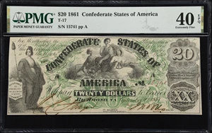 image for: T-17. Confederate Currency. 1861 $20. PMG Extremely Fine 40 EPQ.