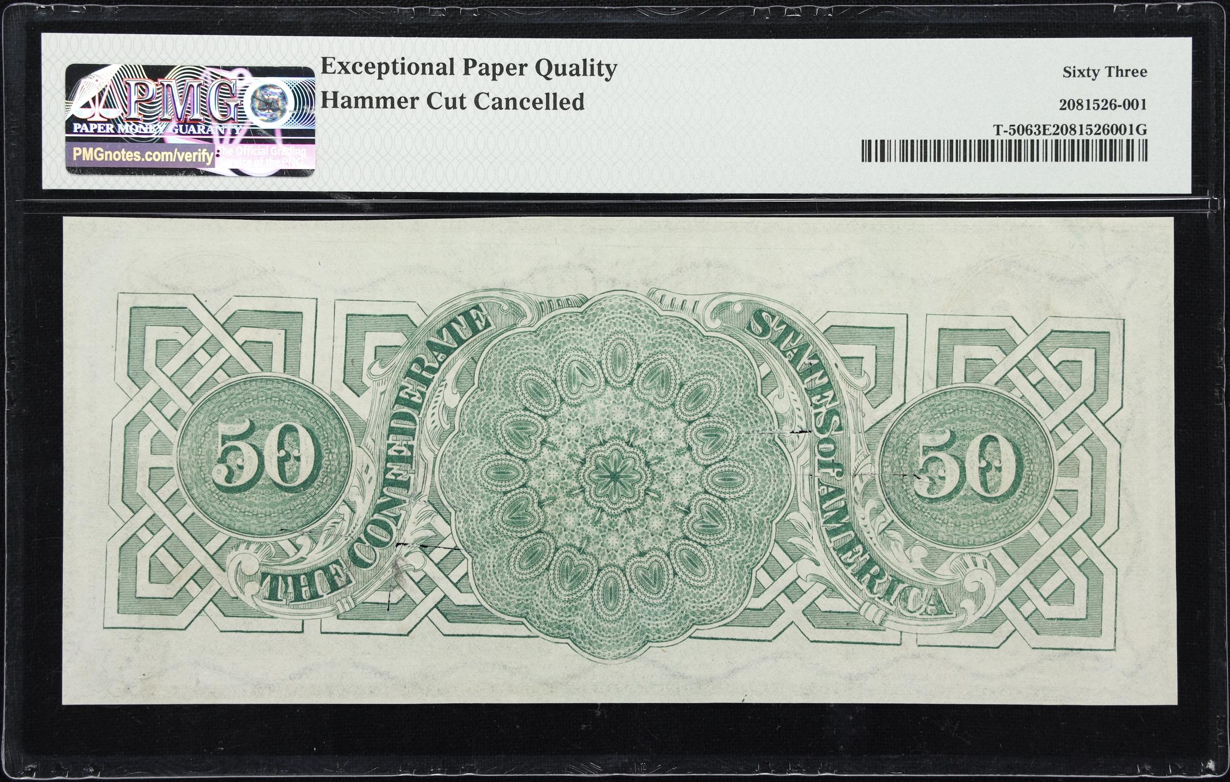 image for: T-50. Confederate Currency. 1862 $50. PMG Choice Uncirculated 63 EPQ.