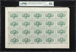 image for: Uncut Sheet of (20) Fr. 1242. 10 Cents. First Issue. PMG Choice Uncirculated 63.