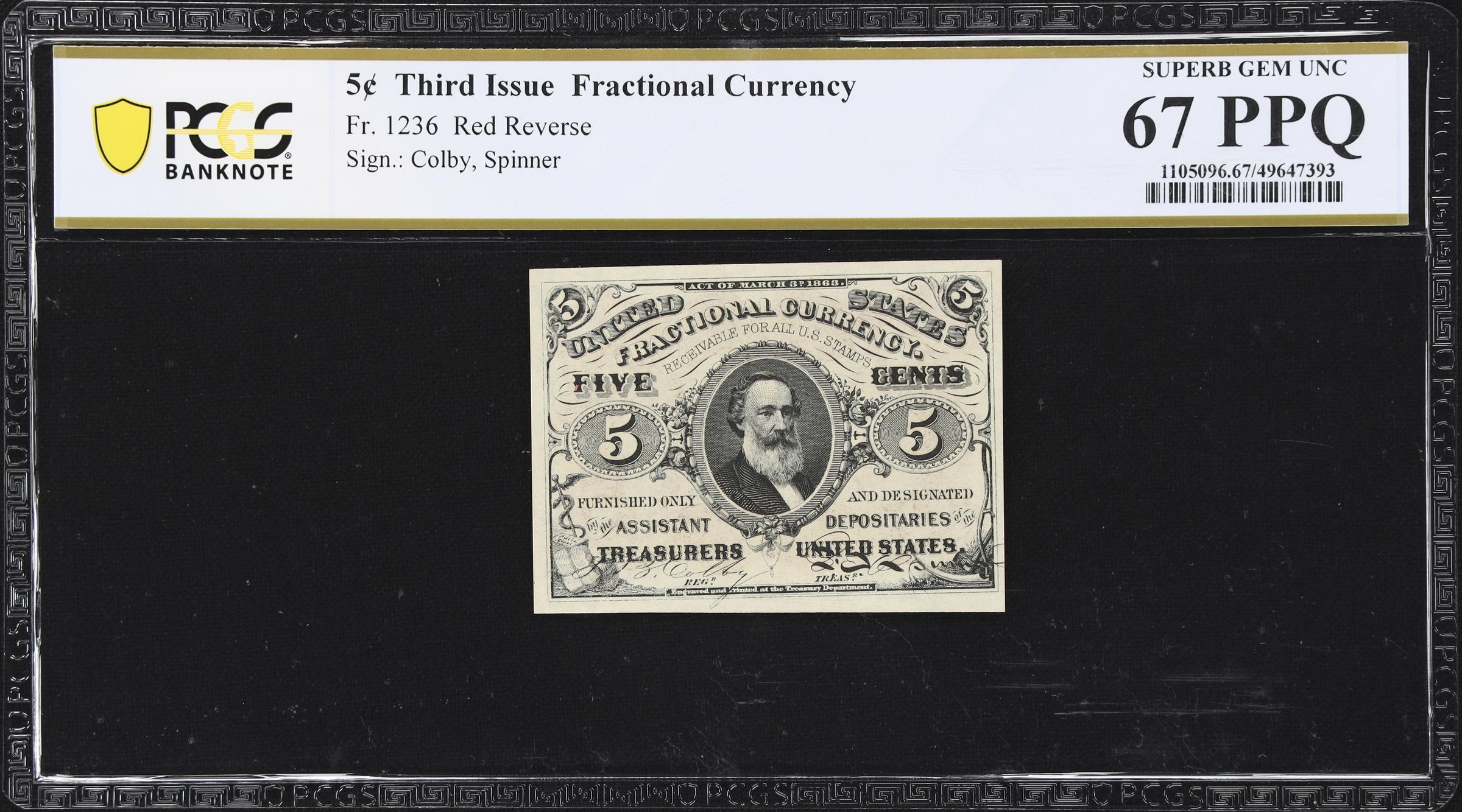 image for: Fr. 1236. 5 Cents. Third Issue. PCGS Banknote Superb Gem Uncirculated 67 PPQ.