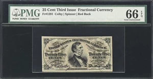 image for: Fr. 1291. 25 Cents. Third Issue. PMG Gem Uncirculated 66 EPQ.