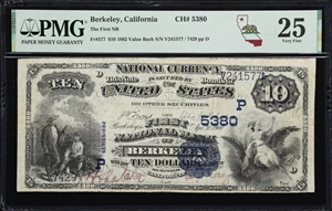 image for: Berkeley, California. $10 1882 Value Back. Fr. 577. First NB. Charter #5380. PMG Very Fine 25.