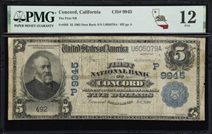 image for: Concord, California. $5 1902 Date Back. Fr. 593. First NB. Charter #9945. PMG Fine 12.