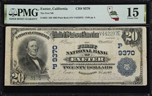 image for: Exeter, California. $20 1902 Plain Back. Fr. 652. First NB. Charter #9370. PMG Choice Fine 15.