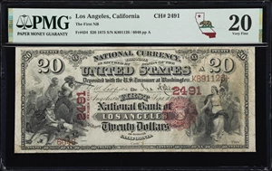 image for: Los Angeles, California. $20 1875. Fr. 434. First NB. Charter #2491. PMG Very Fine 20.