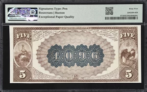 image for: Los Angeles, California. $5 1882 Brown Back. Fr. 471. NB of California. Charter #4096. PMG Gem Uncirculated 65 EPQ.