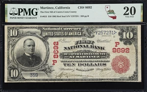 image for: Martinez, California. $10 1902 Red Seal. Fr. 615. First NB of Contra Costa County. Charter #8692. PMG Very Fine 20.