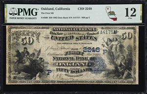 image for: Oakland, California. $50 1882 Date Back. Fr. 560. First NB. Charter #2248. PMG Fine 12.