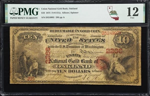 image for: Oakland, California. $10 1875. Fr. 1151a. Union National Gold Bank. Charter #2266. PMG Fine 12.