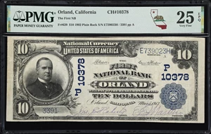 image for: Orland, California. $10 1902 Plain Back. Fr. 629. First NB. Charter #10378. PMG Very Fine 25 EPQ.